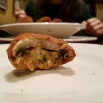The stuffed mushroom with shrimp and crab meat inside.